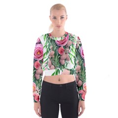 Brilliant Blushing Blossoms Cropped Sweatshirt by GardenOfOphir