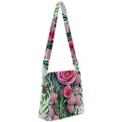 Brilliant Blushing Blossoms Zipper Messenger Bag by GardenOfOphir