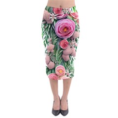 Brilliant Blushing Blossoms Midi Pencil Skirt by GardenOfOphir