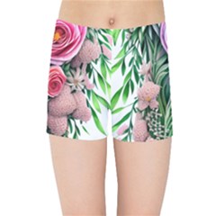 Brilliant Blushing Blossoms Kids  Sports Shorts by GardenOfOphir