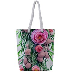 Brilliant Blushing Blossoms Full Print Rope Handle Tote (small) by GardenOfOphir