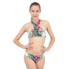 Brilliant Blushing Blossoms High Neck Bikini Set by GardenOfOphir