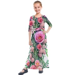 Brilliant Blushing Blossoms Kids  Quarter Sleeve Maxi Dress by GardenOfOphir