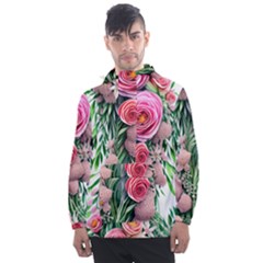 Brilliant Blushing Blossoms Men s Front Pocket Pullover Windbreaker by GardenOfOphir