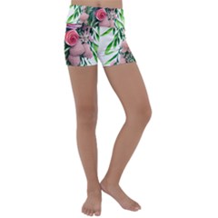 Brilliant Blushing Blossoms Kids  Lightweight Velour Yoga Shorts by GardenOfOphir