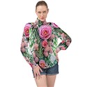 Brilliant Blushing Blossoms High Neck Long Sleeve Chiffon Top View1