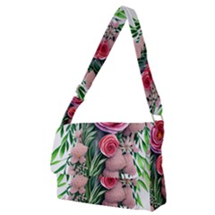 Brilliant Blushing Blossoms Full Print Messenger Bag (m) by GardenOfOphir