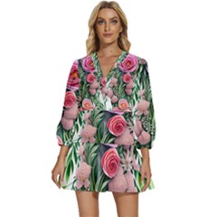 Brilliant Blushing Blossoms V-neck Placket Mini Dress