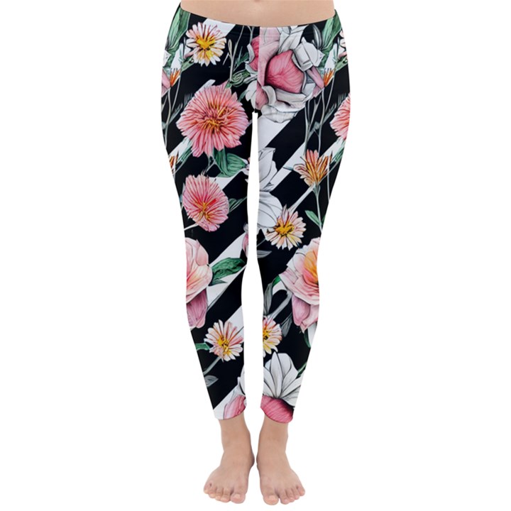 Exotic Watercolor Botanical Flowers Pattern Classic Winter Leggings