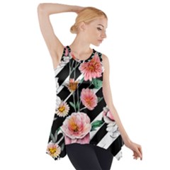 Exotic Watercolor Botanical Flowers Pattern Side Drop Tank Tunic by GardenOfOphir