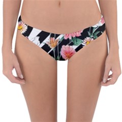 Exotic Watercolor Botanical Flowers Pattern Reversible Hipster Bikini Bottoms