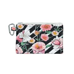 Exotic Watercolor Botanical Flowers Pattern Canvas Cosmetic Bag (small) by GardenOfOphir