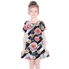 Exotic Watercolor Botanical Flowers Pattern Kids  Simple Cotton Dress by GardenOfOphir