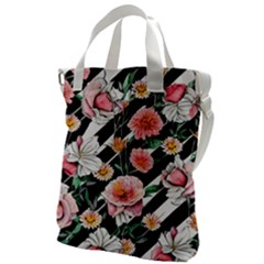 Exotic Watercolor Botanical Flowers Pattern Canvas Messenger Bag by GardenOfOphir