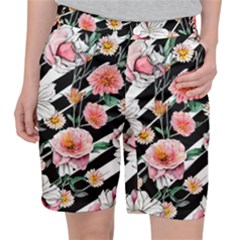 Exotic Watercolor Botanical Flowers Pattern Pocket Shorts by GardenOfOphir