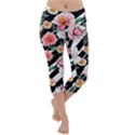 Exotic Watercolor Botanical Flowers Pattern Lightweight Velour Capri Yoga Leggings View1