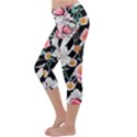 Exotic Watercolor Botanical Flowers Pattern Lightweight Velour Capri Yoga Leggings View2