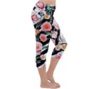 Exotic Watercolor Botanical Flowers Pattern Lightweight Velour Capri Yoga Leggings View3