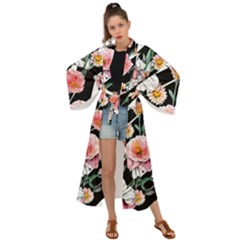 Exotic Watercolor Botanical Flowers Pattern Maxi Kimono by GardenOfOphir