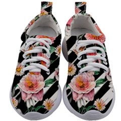 Exotic Watercolor Botanical Flowers Pattern Kids Athletic Shoes by GardenOfOphir