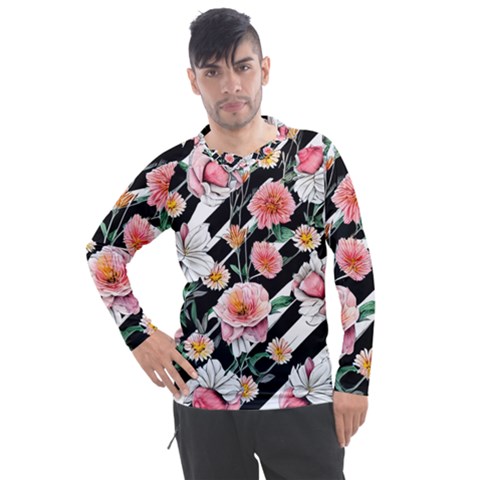 Exotic Watercolor Botanical Flowers Pattern Men s Pique Long Sleeve Tee by GardenOfOphir