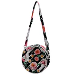 Exotic Watercolor Botanical Flowers Pattern Crossbody Circle Bag by GardenOfOphir