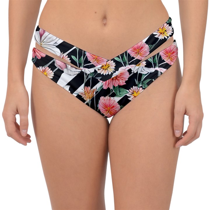 Exotic Watercolor Botanical Flowers Pattern Double Strap Halter Bikini Bottoms