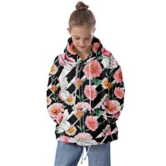 Exotic Watercolor Botanical Flowers Pattern Kids  Oversized Hoodie by GardenOfOphir