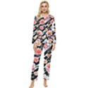 Exotic Watercolor Botanical Flowers Pattern Womens  Long Sleeve Velvet Pocket Pajamas Set View1