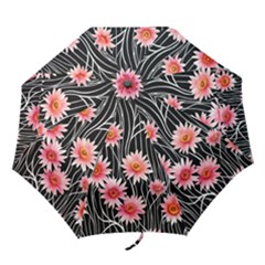 Botanical Black Pink Flowers Pattern Folding Umbrellas by GardenOfOphir