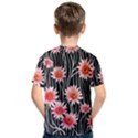 Botanical Black Pink Flowers Pattern Kids  Cotton Tee View2