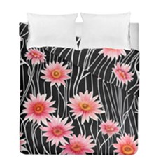 Botanical Black Pink Flowers Pattern Duvet Cover Double Side (full/ Double Size) by GardenOfOphir