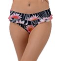 Botanical Black Pink Flowers Pattern Frill Bikini Bottoms View1