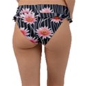 Botanical Black Pink Flowers Pattern Frill Bikini Bottoms View2