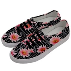 Botanical Black Pink Flowers Pattern Men s Classic Low Top Sneakers by GardenOfOphir