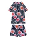 Botanical Black Pink Flowers Pattern Kids  Swim Tee and Shorts Set View2