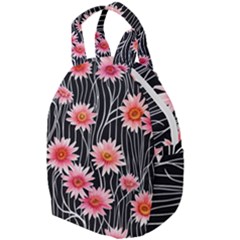 Botanical Black Pink Flowers Pattern Travel Backpacks by GardenOfOphir