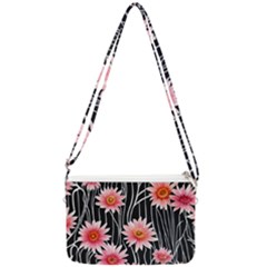 Botanical Black Pink Flowers Pattern Double Gusset Crossbody Bag