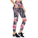 Botanical Black Pink Flowers Pattern Pocket Leggings  View4