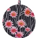 Botanical Black Pink Flowers Pattern Round Trivet View2