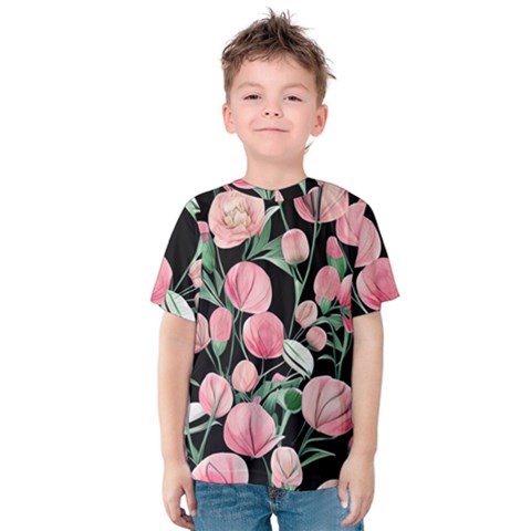 Boho Watercolor Botanical Flowers Kids  Cotton Tee by GardenOfOphir