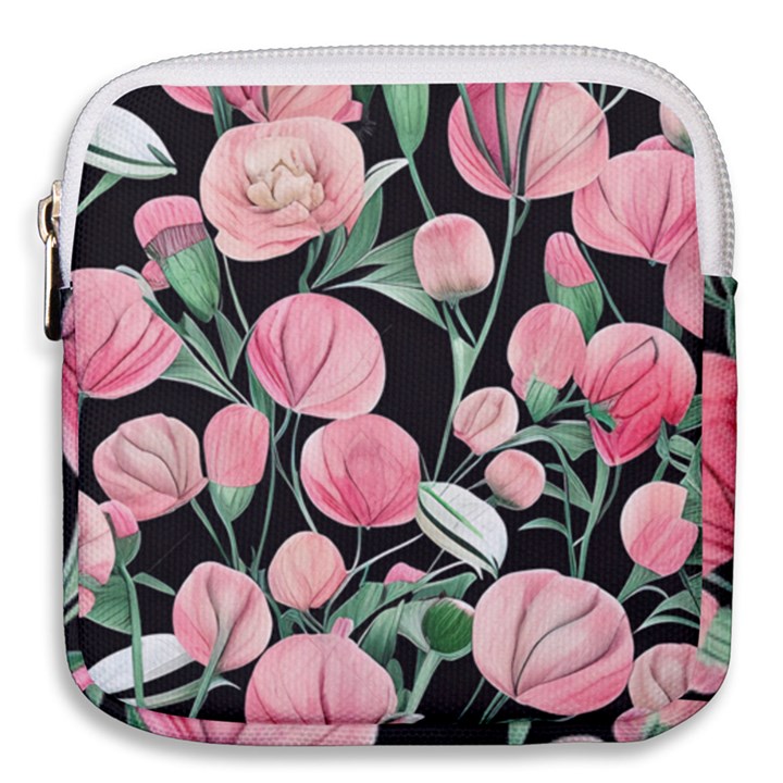 Boho Watercolor Botanical Flowers Mini Square Pouch