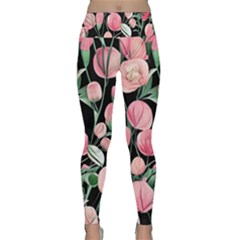 Boho Watercolor Botanical Flowers Lightweight Velour Classic Yoga Leggings by GardenOfOphir