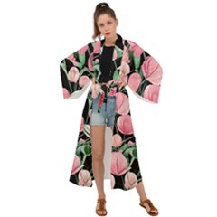 Boho Watercolor Botanical Flowers Maxi Kimono by GardenOfOphir