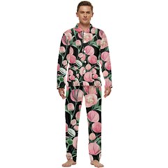 Boho Watercolor Botanical Flowers Men s Long Sleeve Velvet Pocket Pajamas Set by GardenOfOphir