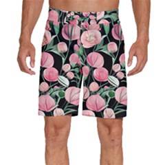 Boho Watercolor Botanical Flowers Men s Beach Shorts by GardenOfOphir