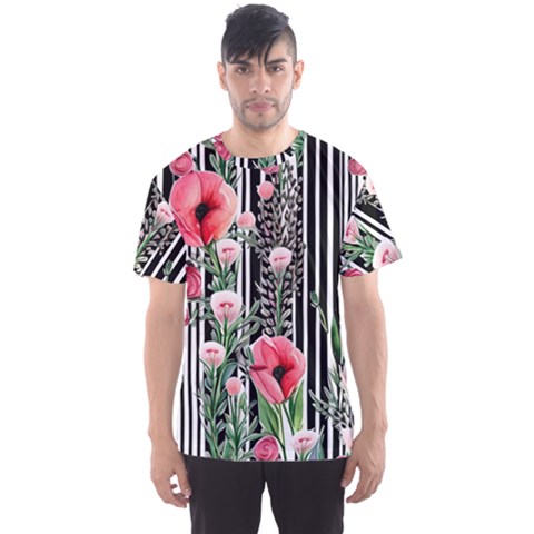 Tropical Paradise - Watercolor Botanical Flowers Men s Sport Mesh Tee by GardenOfOphir