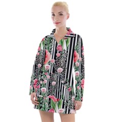 Tropical Paradise - Watercolor Botanical Flowers Women s Long Sleeve Casual Dress by GardenOfOphir