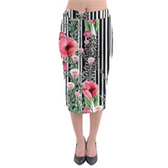 Tropical Paradise - Watercolor Botanical Flowers Midi Pencil Skirt by GardenOfOphir