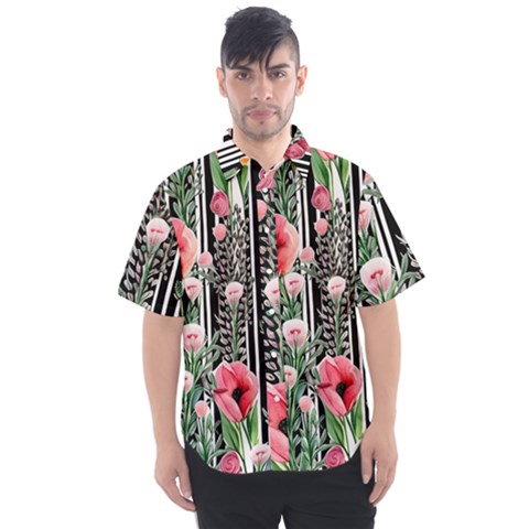 Tropical Paradise - Watercolor Botanical Flowers Men s Short Sleeve Shirt by GardenOfOphir